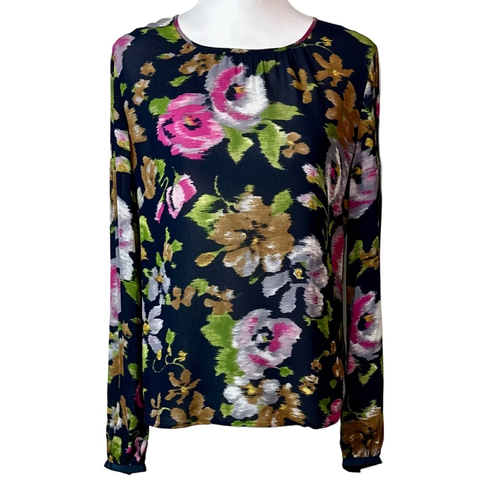 Brooks Brothers Red Fleece Floral Print Long Sleeve Blouse Navy Blue Women Sz‎ 6